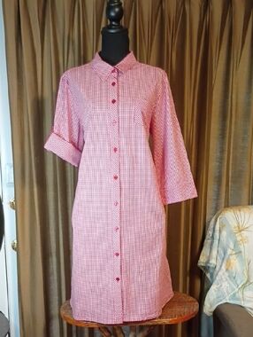 Red Gingham Button-Front Shirt Dress By D&Co